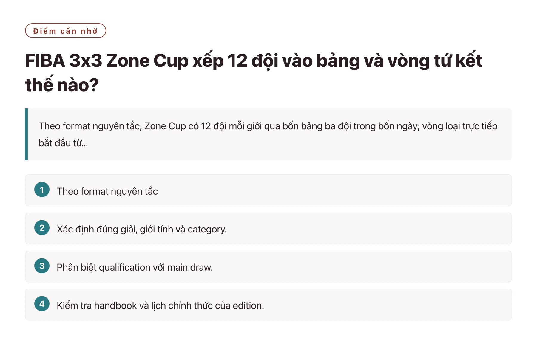 FIBA 3x3 Zone Cup xếp 12 đội vào bảng và vòng tứ kết thế nào?——全文要点速览