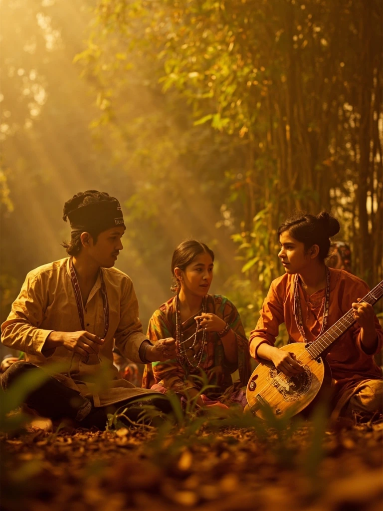 Still from an Assamese folk musical set in a bamboo grove